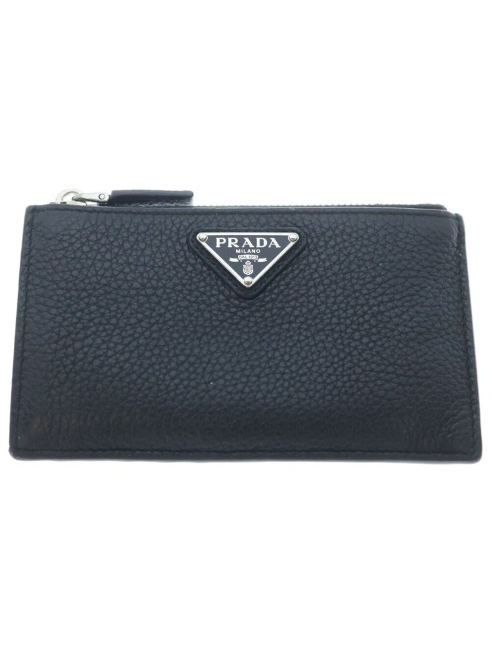 Prada Triangle Logo Card Case Fragment Black Saffiano Silver